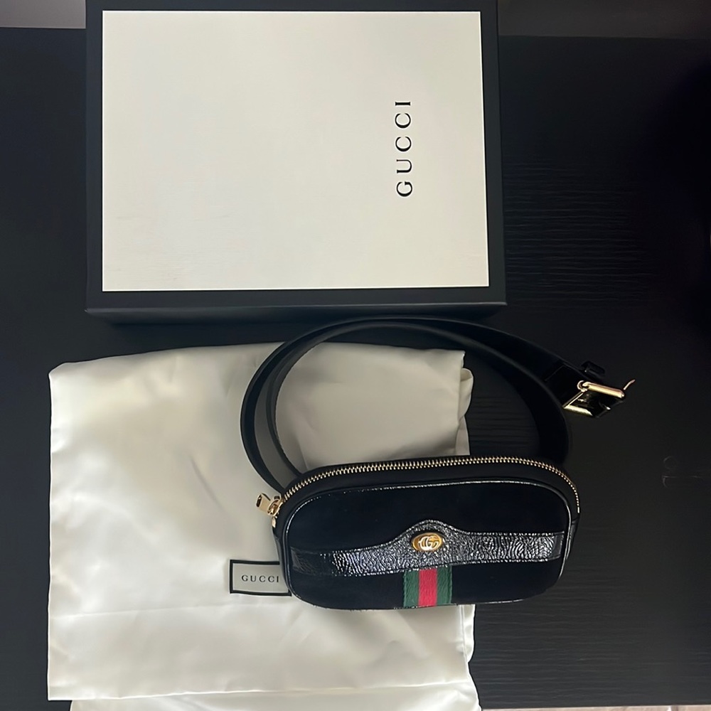 Authentic Gucci Belted Black Ophidia Suede Bag
